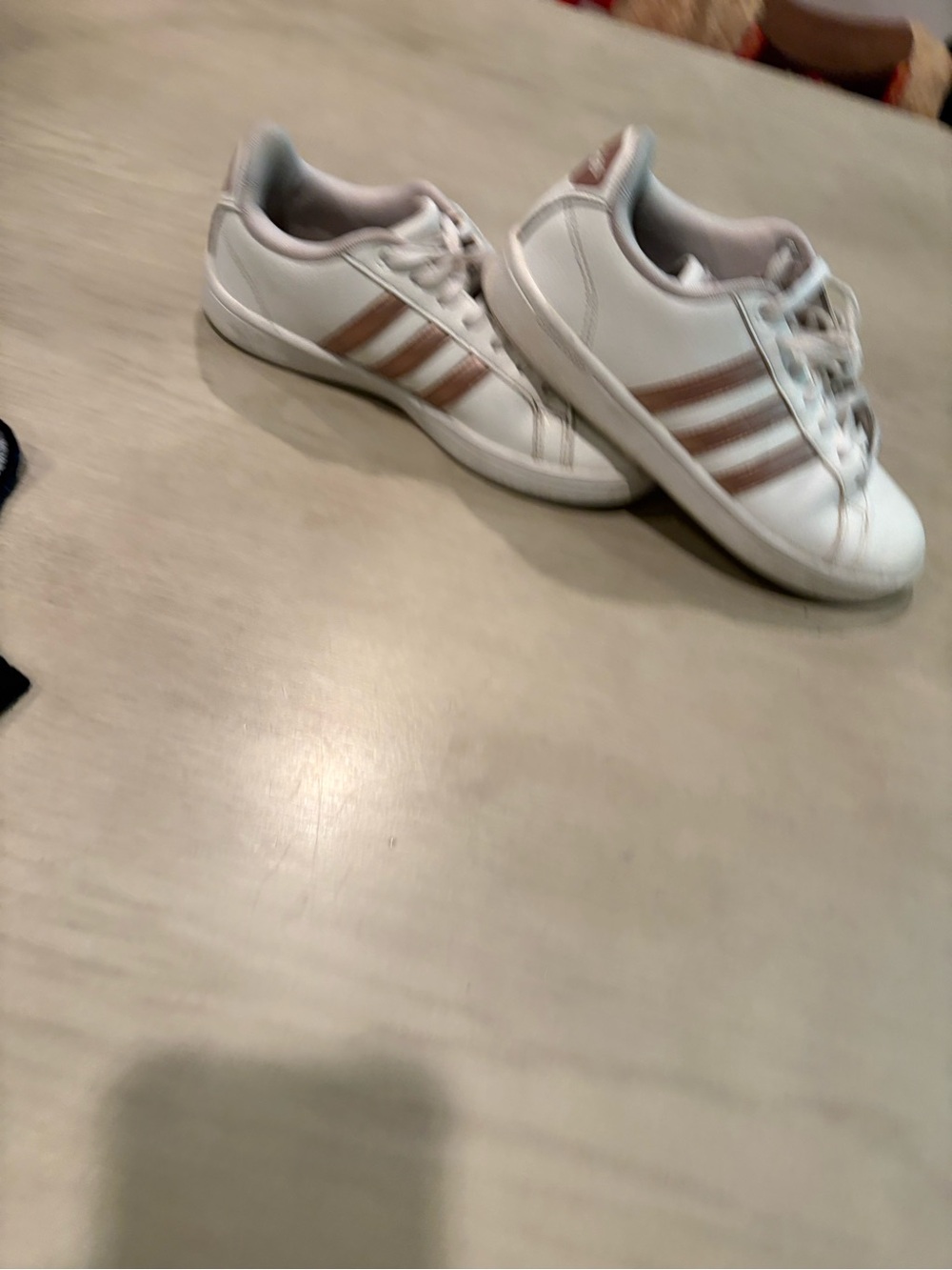 adidas Kids White Sneakers with Rose Gold Stripes